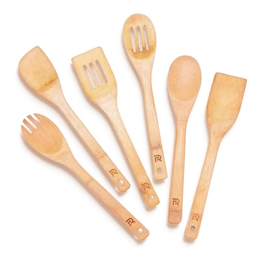 Riveira Bamboo Utensils Set 6 Piece Cooking Kitchen Spatulas Stirring Servers